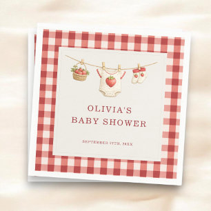 Berry Sweet Strawberry Gingham Baby Shower Party Napkin