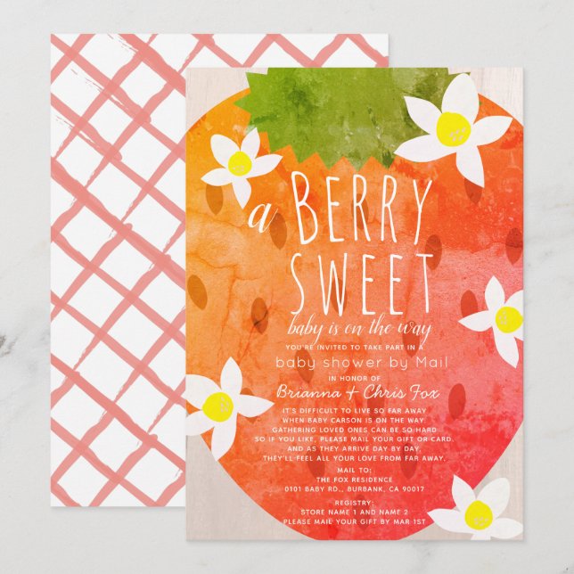 Berry Sweet Strawberry Girl Baby Shower by Mail Invitation (Front/Back)