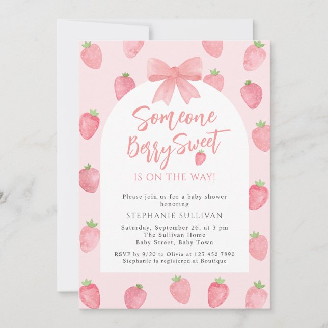 Berry Sweet Strawberry Girl Baby Shower Invitation (Front)