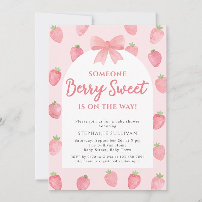 Berry Sweet Strawberry Girl Baby Shower  Invitation (Front)