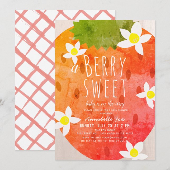 Berry Sweet Strawberry Girl Baby Shower Invitation (Front/Back)