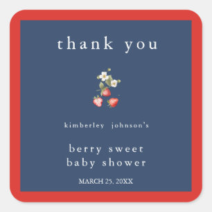 Berry Sweet Strawberry Girl Baby Shower Square Sticker