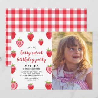 Berry Sweet Strawberry Girl Birthday Invitation