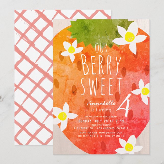 Berry Sweet Strawberry Girl Birthday Invitation (Front/Back)