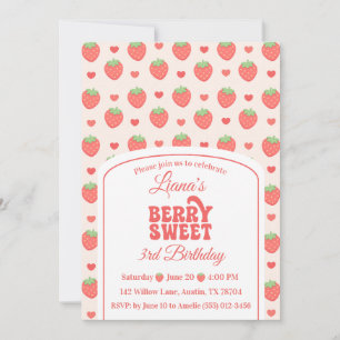 Berry Sweet Strawberry Girl’s 3rd Birthday Party Invitation
