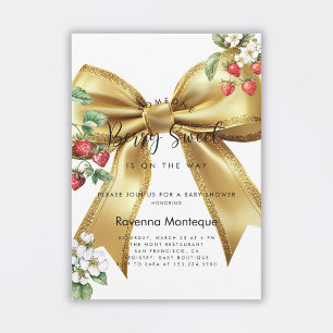 Berry Sweet Strawberry Gold Bow Baby Shower  Invitation