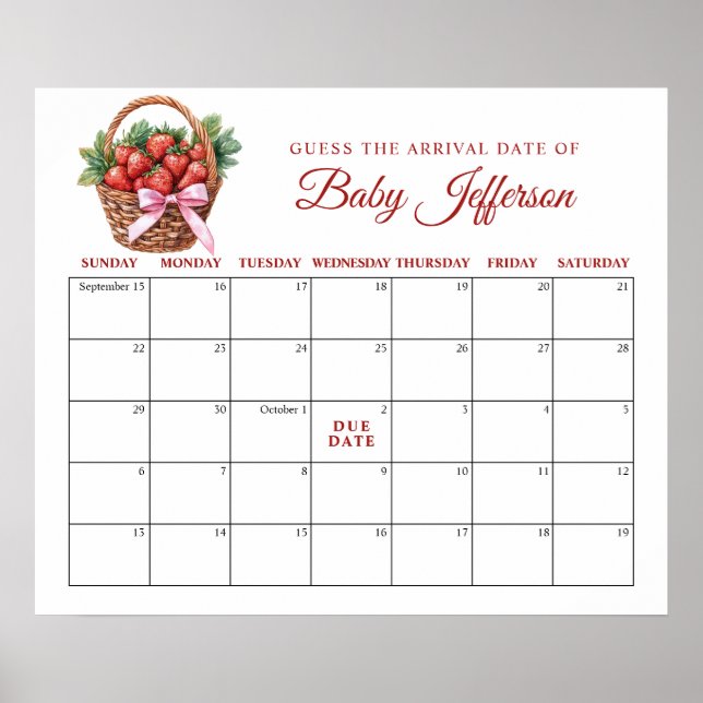 Berry Sweet Strawberry Guess Due Date Calendar Poster (Front)
