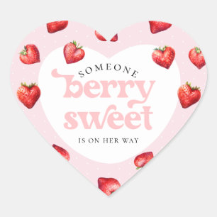 Berry Sweet Strawberry Heart Girl Baby Shower   Heart Sticker