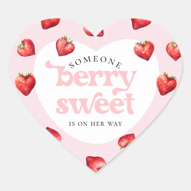 Berry Sweet Strawberry Heart Girl Baby Shower   Heart Sticker (Front)