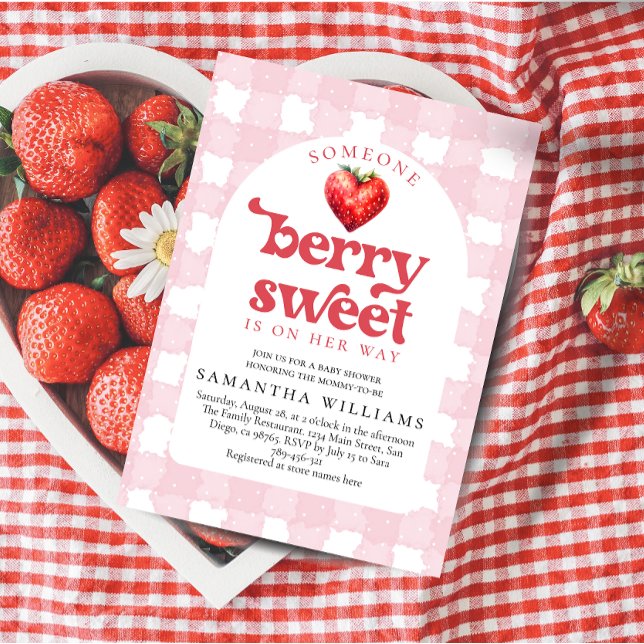 Berry Sweet Strawberry Heart Girl Baby Shower   Invitation (Creator Uploaded)
