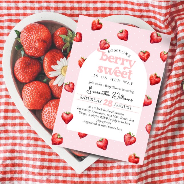 Berry Sweet Strawberry Heart Girl Baby Shower   Invitation (Creator Uploaded)