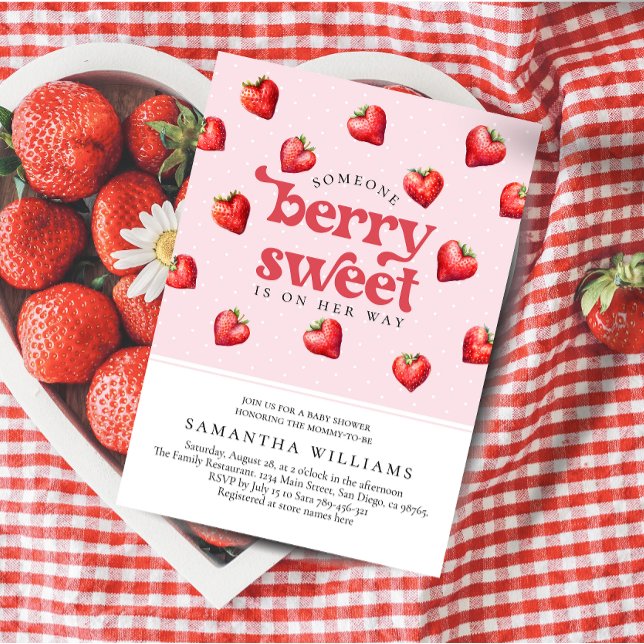 Berry Sweet Strawberry Heart Girl Baby Shower   Invitation (Creator Uploaded)