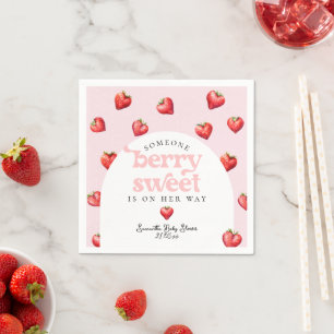 Berry Sweet Strawberry Heart Girl Baby Shower Napkin