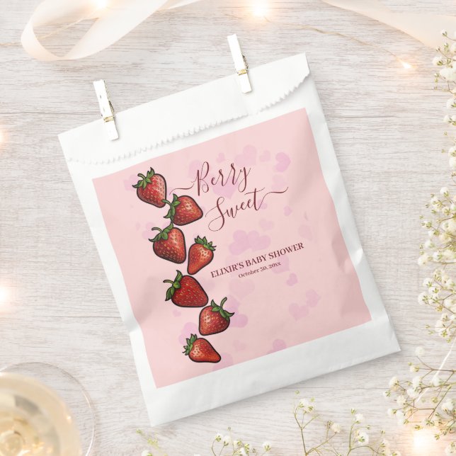 Berry Sweet Strawberry Hearts Baby Shower Favour Bags (Clipped)
