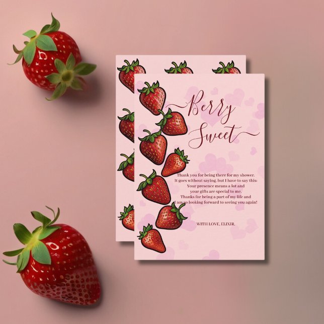 Berry Sweet Strawberry Hearts Baby Shower Thank You Card (Creator Uploaded)