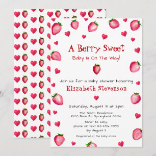 Berry Sweet Strawberry Hearts Unisex Baby Shower Invitation