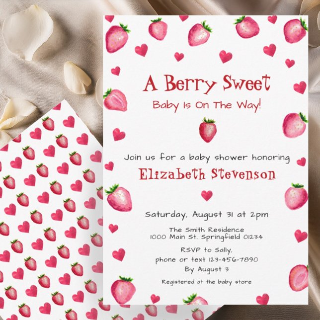 Berry Sweet Strawberry Hearts Unisex Baby Shower Invitation (Creator Uploaded)