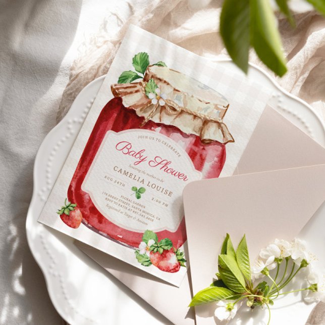 Berry Sweet Strawberry Jam Pink Baby Shower Invitation (Creator Uploaded)