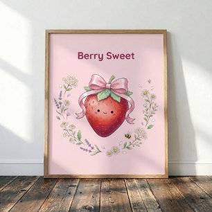 Berry Sweet Strawberry Kawaii Cute Wall Art Poster