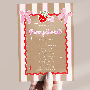 Berry Sweet Strawberry Kraft Girl Baby Shower  Invitation