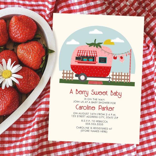 Berry Sweet Strawberry Market Camper Baby Shower Invitation (Creator Uploaded)