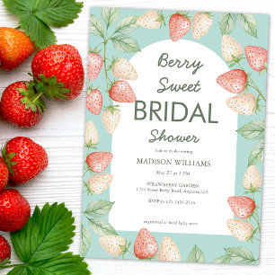 Berry Sweet Strawberry Mint Green Bridal Shower Invitation