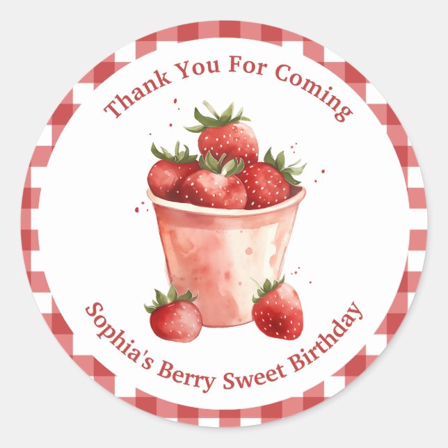 Berry Sweet Strawberry Party Classic Round Sticker (Front)