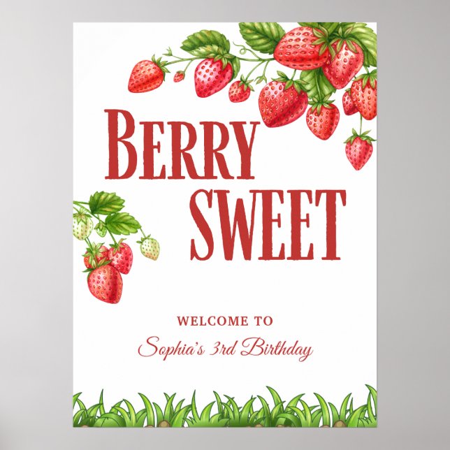 Berry Sweet Strawberry Party Welcome Sign (Front)