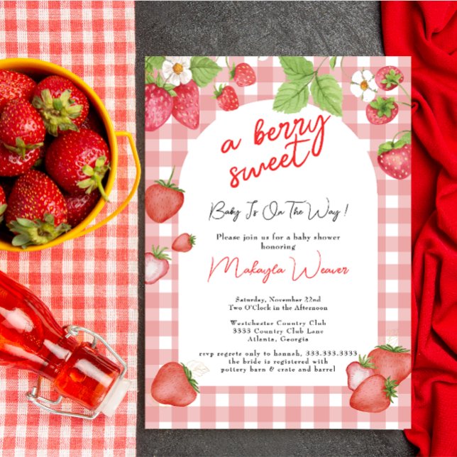 Berry Sweet Strawberry Pink Baby Shower Invitation (Creator Uploaded)