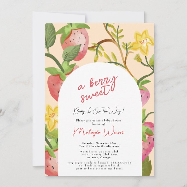 Berry Sweet Strawberry Pink Baby Shower Invitation (Front)