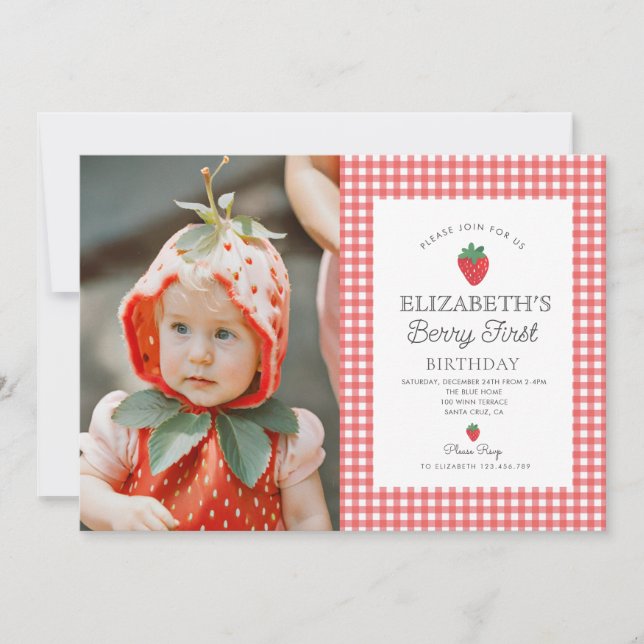 Berry Sweet Strawberry Pink Berry First Birthday Invitation (Front)