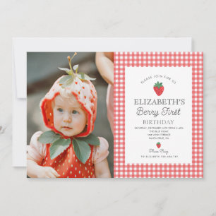 Berry Sweet Strawberry Pink Berry First Birthday Invitation