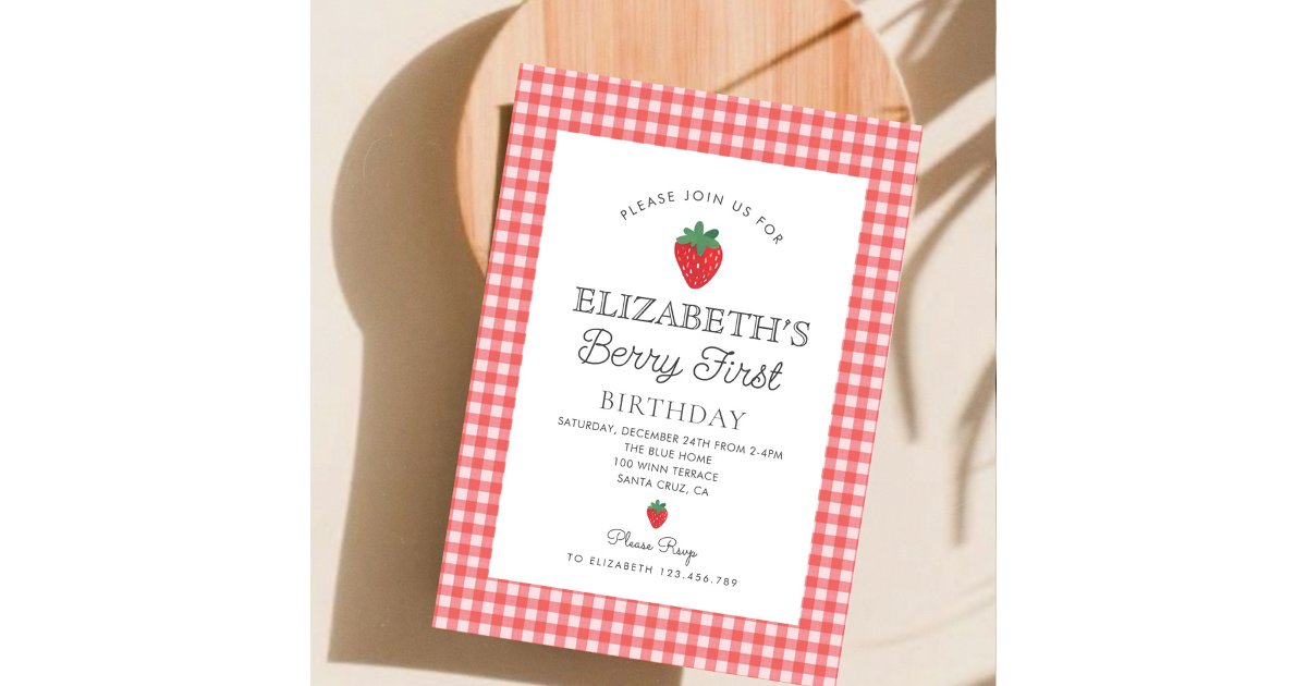 Berry Sweet Strawberry Pink Berry First Birthday Invitation | Zazzle