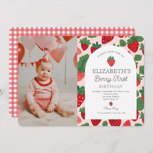 Berry Sweet Strawberry Pink Berry First Birthday Invitation (Creator Uploaded)