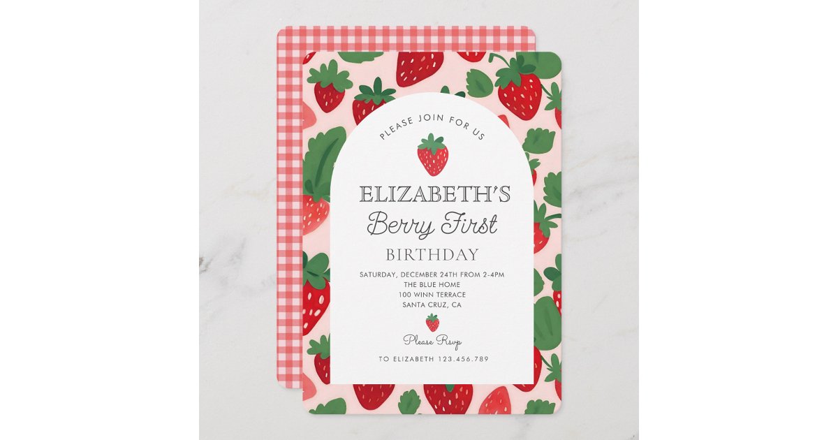 Berry Sweet Strawberry Pink Berry First Birthday Invitation | Zazzle