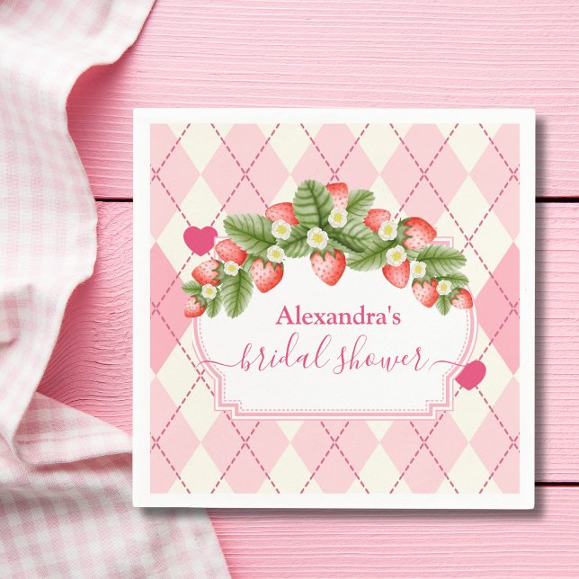 Berry Sweet Strawberry Pink Bridal Shower  Napkin (Creator Uploaded)