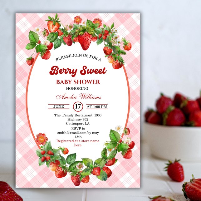 Berry Sweet Strawberry Pink Girl Baby Shower Invitation (Creator Uploaded)