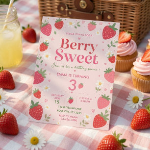 Berry Sweet Strawberry Pink Invitation