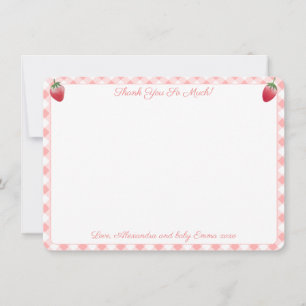 Berry Sweet Strawberry Pink Vichy Baby Shower Thank You Card