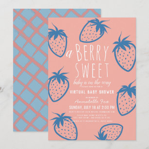 Berry Sweet Strawberry Pink Virtual Baby Shower Invitation