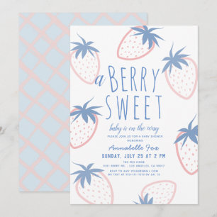 Berry Sweet Strawberry Pink White Baby Shower Invitation