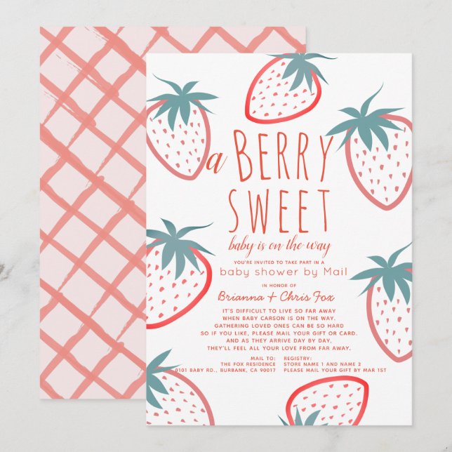Berry Sweet Strawberry Red Baby Shower by Mail Invitation (Front/Back)