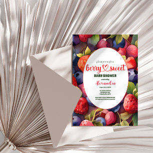 Berry Sweet Strawberry Red Blue Baby Shower Invitation