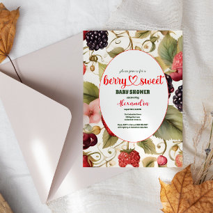 Berry Sweet Strawberry Red Blue Baby Shower Invitation