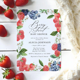 Berry Sweet Strawberry Red Blue Baby Shower Invitation