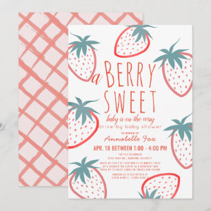 Berry Sweet Strawberry Red Drive-by Baby Shower Invitation