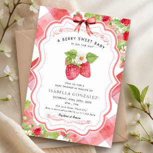 Berry Sweet Strawberry Red Gingham Baby Shower Invitation