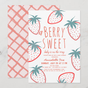 Berry Sweet Strawberry Red White Baby Shower Invitation