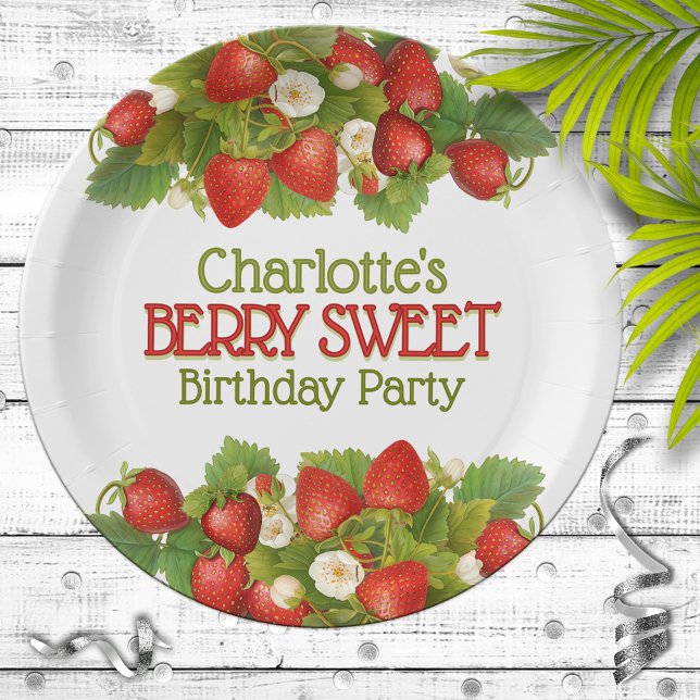Berry Sweet Strawberry Theme Birthday Party Paper Plate (Creator Uploaded)