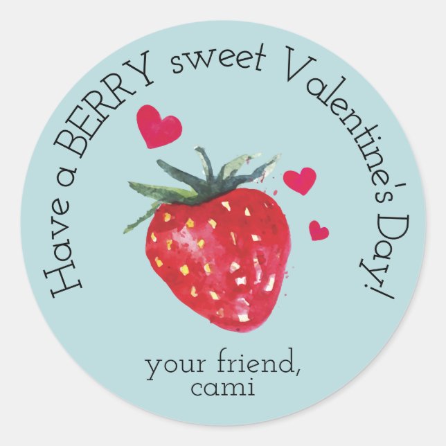 Berry Sweet Strawberry Valentine Sticker (Front)